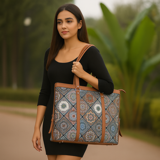 Multicolor Handcrafted Printed Laptop Bag for Women – Work Tote & Shoulder Carryall