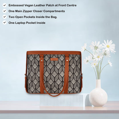 Women’s Monochrome Laptop Tote Bags with Vegan Leather Trim – Wholesale