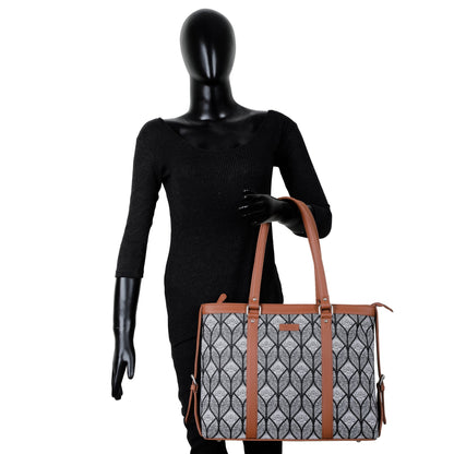 Women’s Monochrome Laptop Tote Bags with Vegan Leather Trim – Wholesale