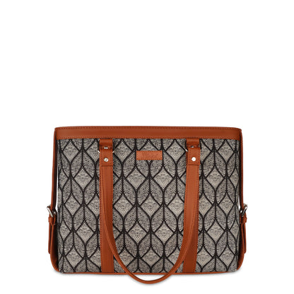 Women’s Monochrome Laptop Tote Bags with Vegan Leather Trim – Wholesale