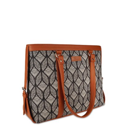 Women’s Monochrome Laptop Tote Bags with Vegan Leather Trim – Wholesale