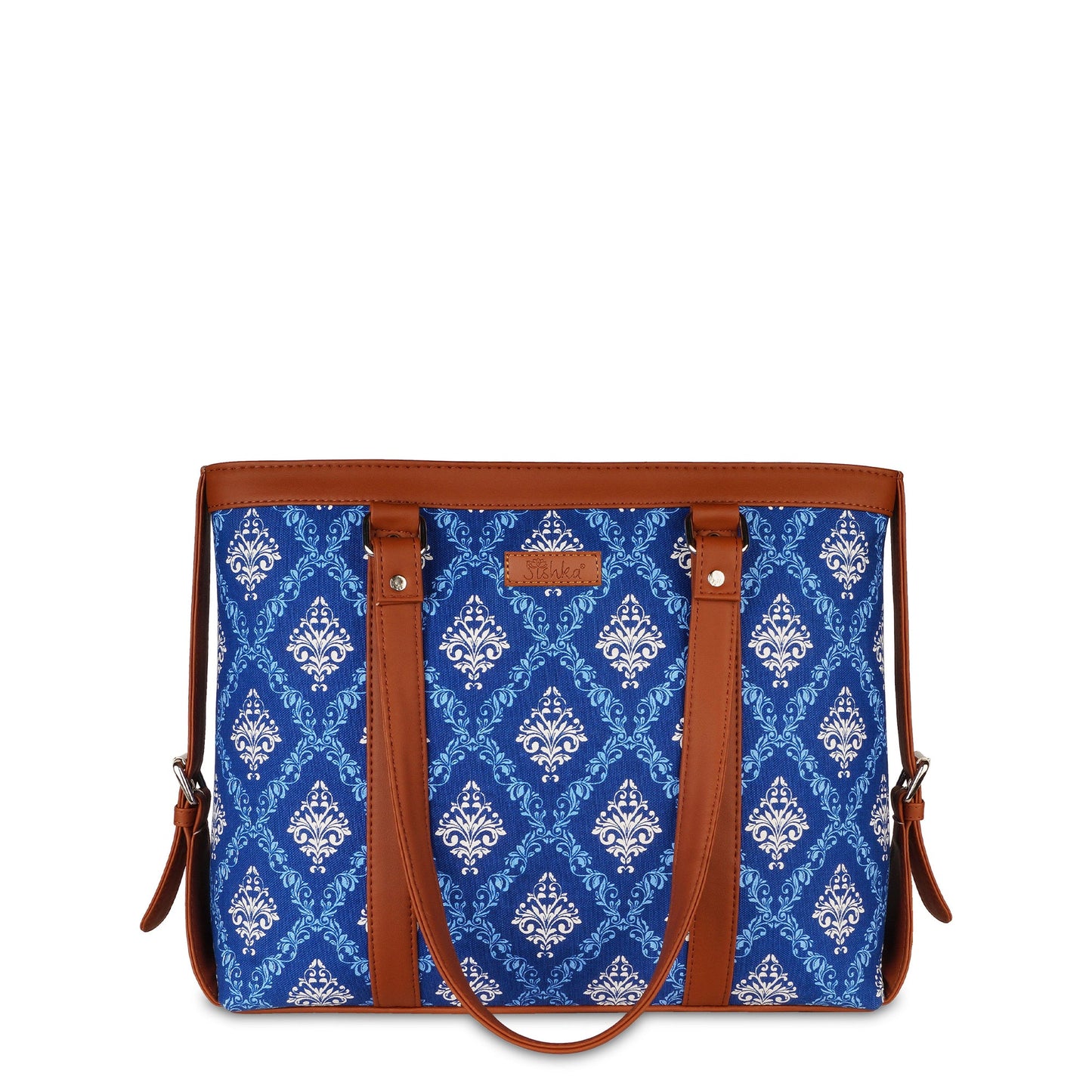Blue Handcrafted Printed Laptop Bag for Women – Tote Satchel Purse for Work & Daily Use
