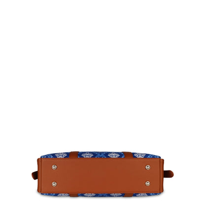 Blue Handcrafted Printed Laptop Bag for Women – Tote Satchel Purse for Work & Daily Use