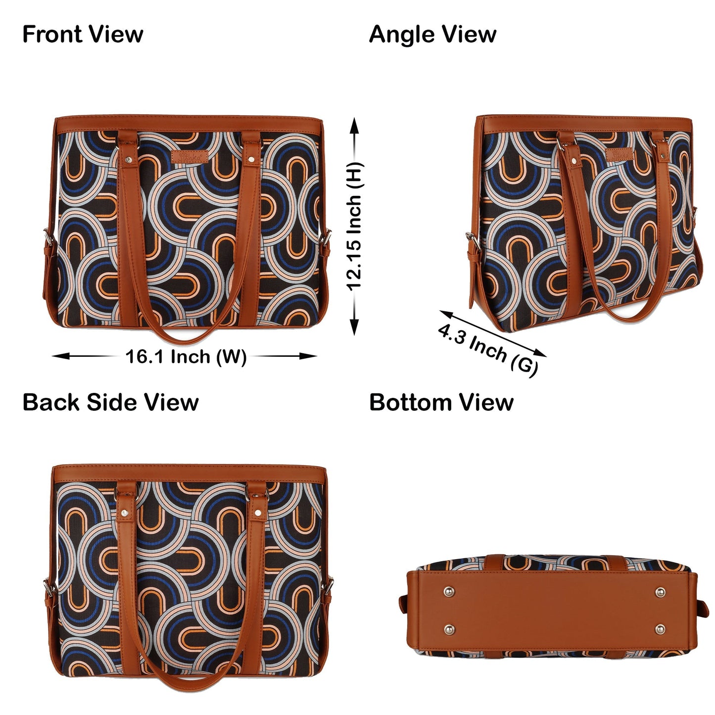 Women’s Abstract Laptop Tote Handle Bags with Vegan Leather Trim – Wholesale