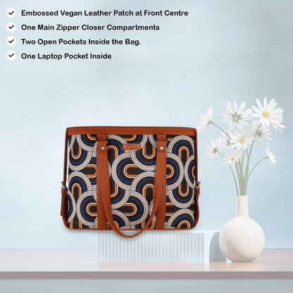 Women’s Abstract Laptop Tote Handle Bags with Vegan Leather Trim – Wholesale