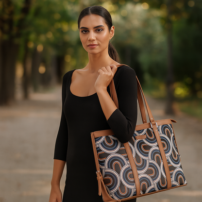 Women’s Abstract Laptop Tote Handle Bags with Vegan Leather Trim – Wholesale