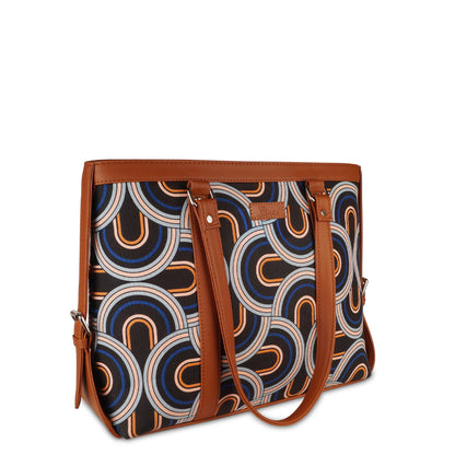 Women’s Abstract Laptop Tote Handle Bags with Vegan Leather Trim – Wholesale