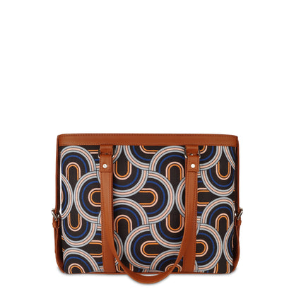 Women’s Abstract Laptop Tote Handle Bags with Vegan Leather Trim – Wholesale