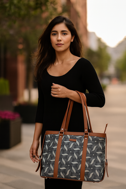 Olive Handcrafted Printed Laptop Bag for Ladies – Satchel Tote for Travel & Office Use