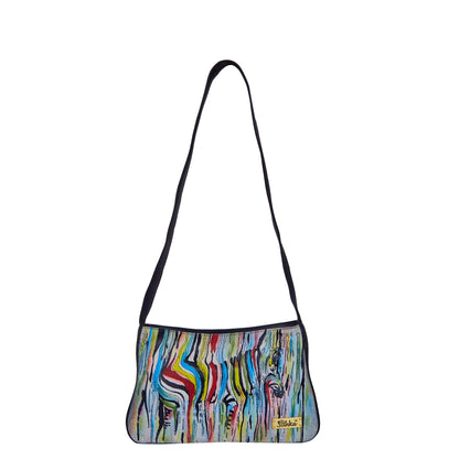 Artistic Hand-Painted Leather Bag with Multicolour Zebra Design