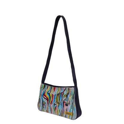 Artistic Hand-Painted Leather Bag with Multicolour Zebra Design
