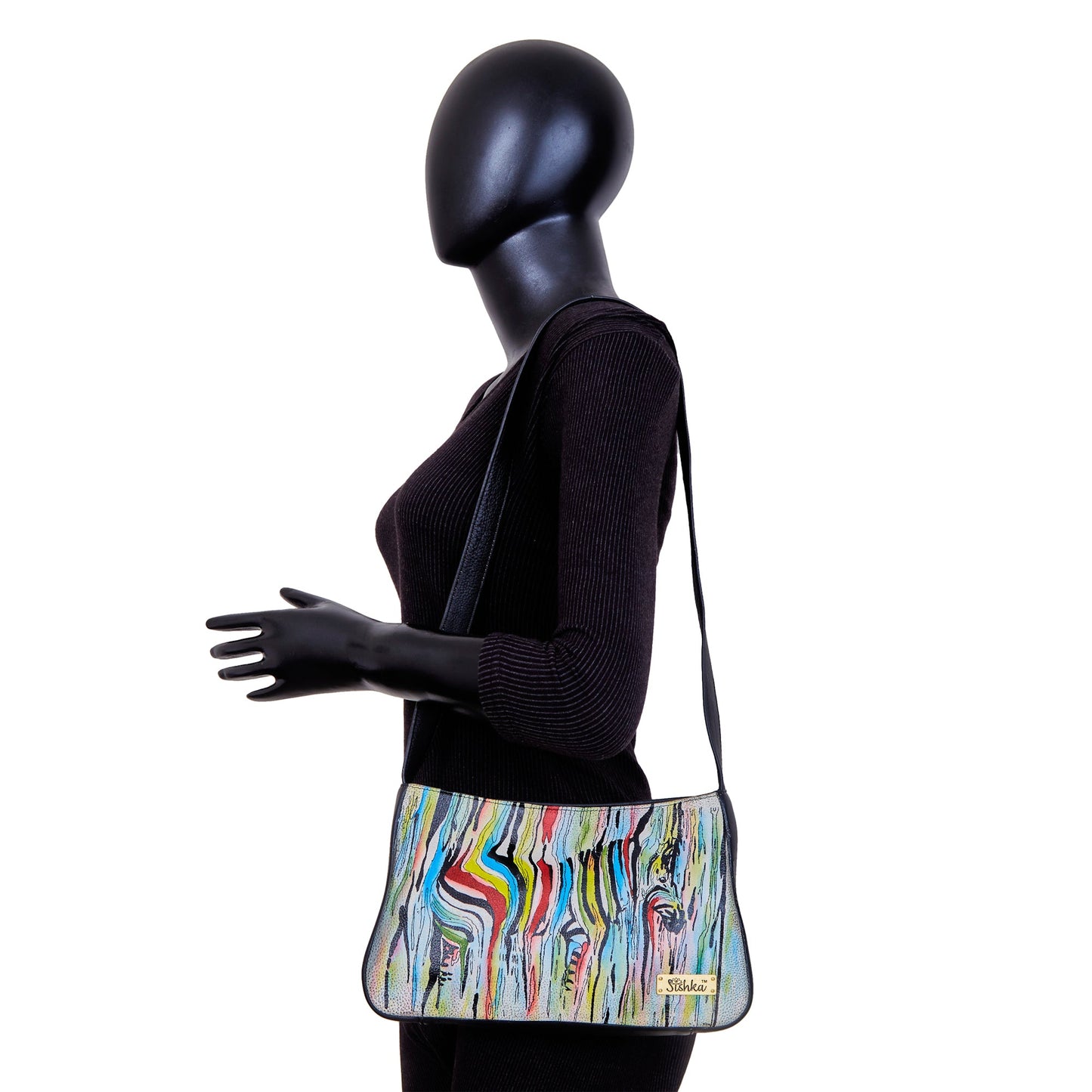 Artistic Hand-Painted Leather Bag with Multicolour Zebra Design