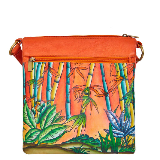 Bamboo & Cheetah Hand-Painted Leather Crossbody Bag - Orange