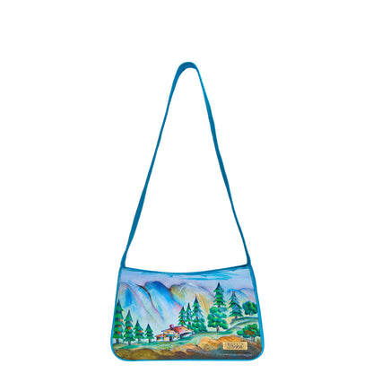 Mountain Landscape hand Painted Leather Shoulder Bag