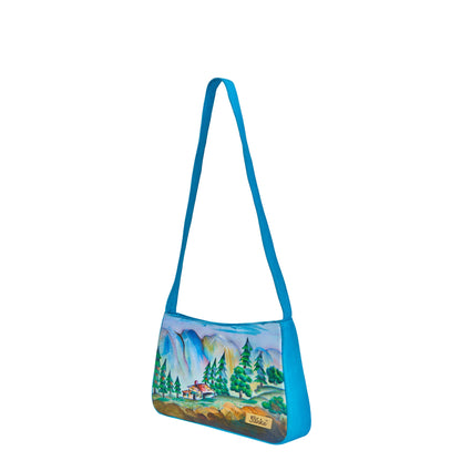 Mountain Landscape hand Painted Leather Shoulder Bag