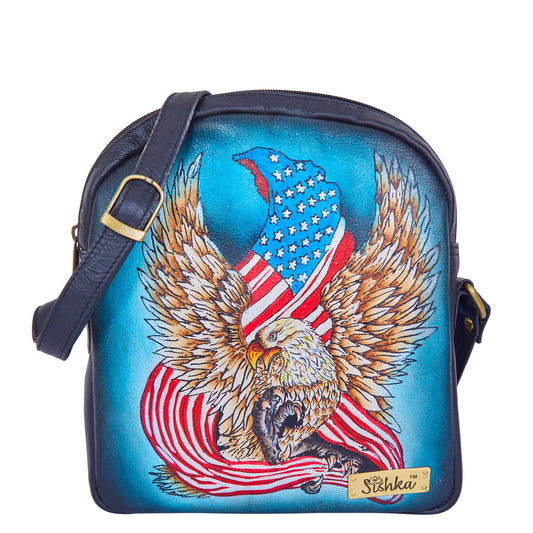 Sishka Hand-Painted Crossbody Bag Stars & Eagle Design