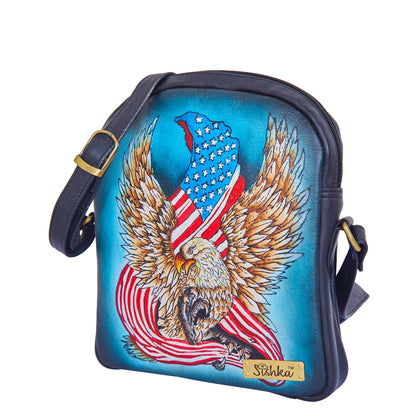 Sishka Hand-Painted Crossbody Bag Stars & Eagle Design