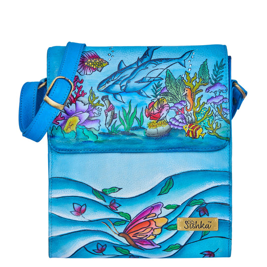Aquatic Elegance: Hand-Painted Ocean Life Leather Bag