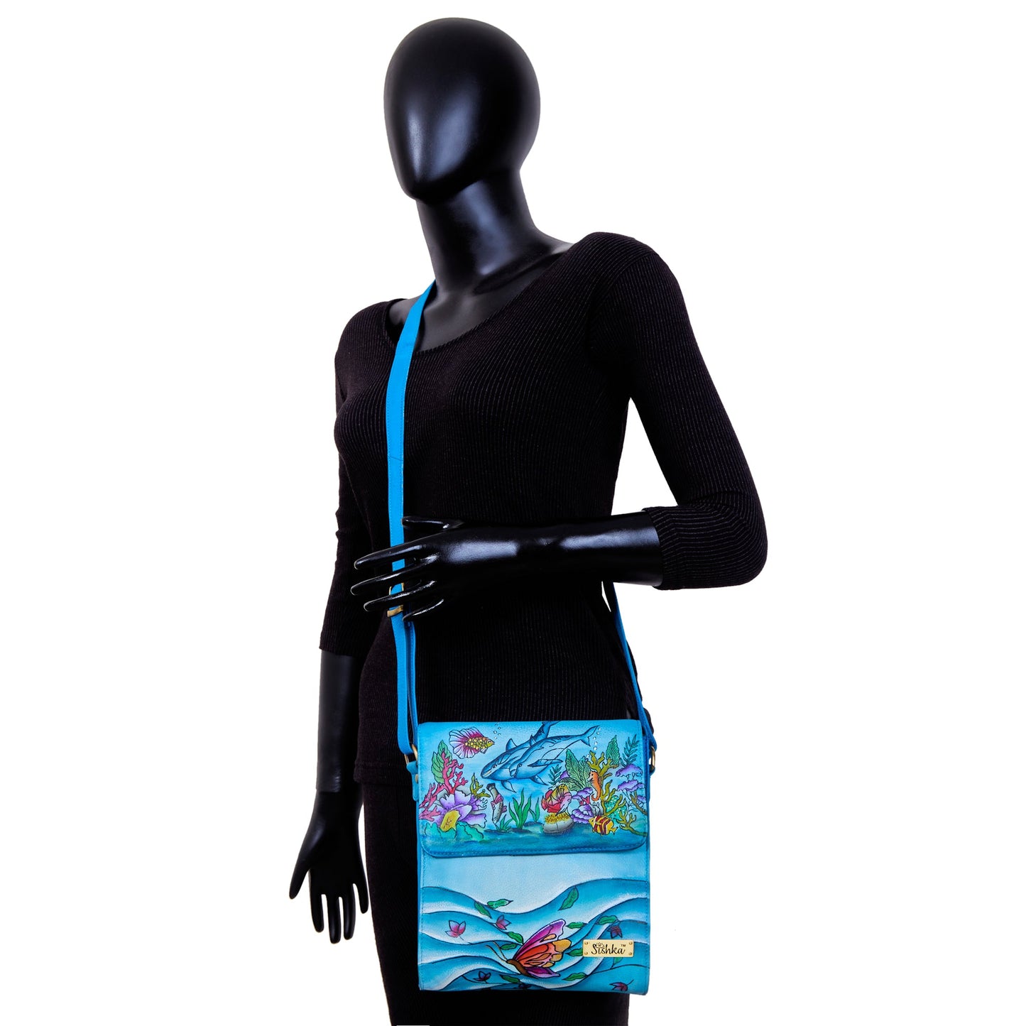 Aquatic Elegance: Hand-Painted Ocean Life Leather Bag