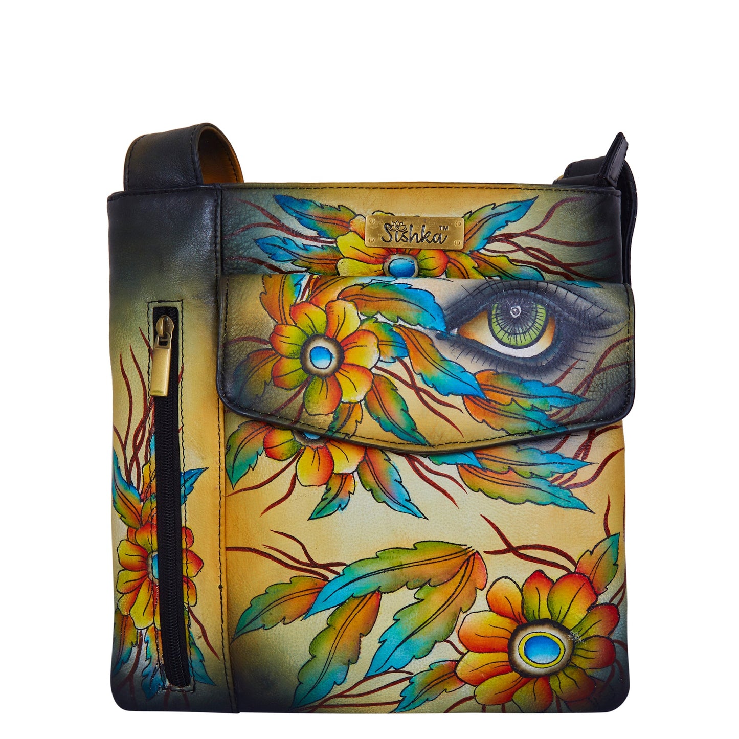 Modern Hand-Painted Art Cross Body Leather Bag