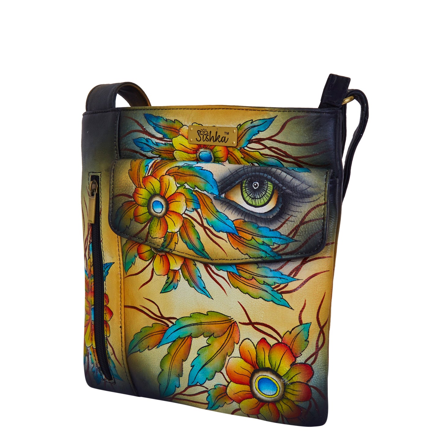 Modern Hand-Painted Art Cross Body Leather Bag