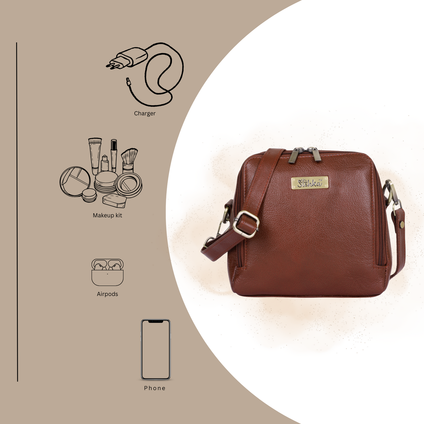 Brown Genuine Leather Crossbody Sling Bag for Women