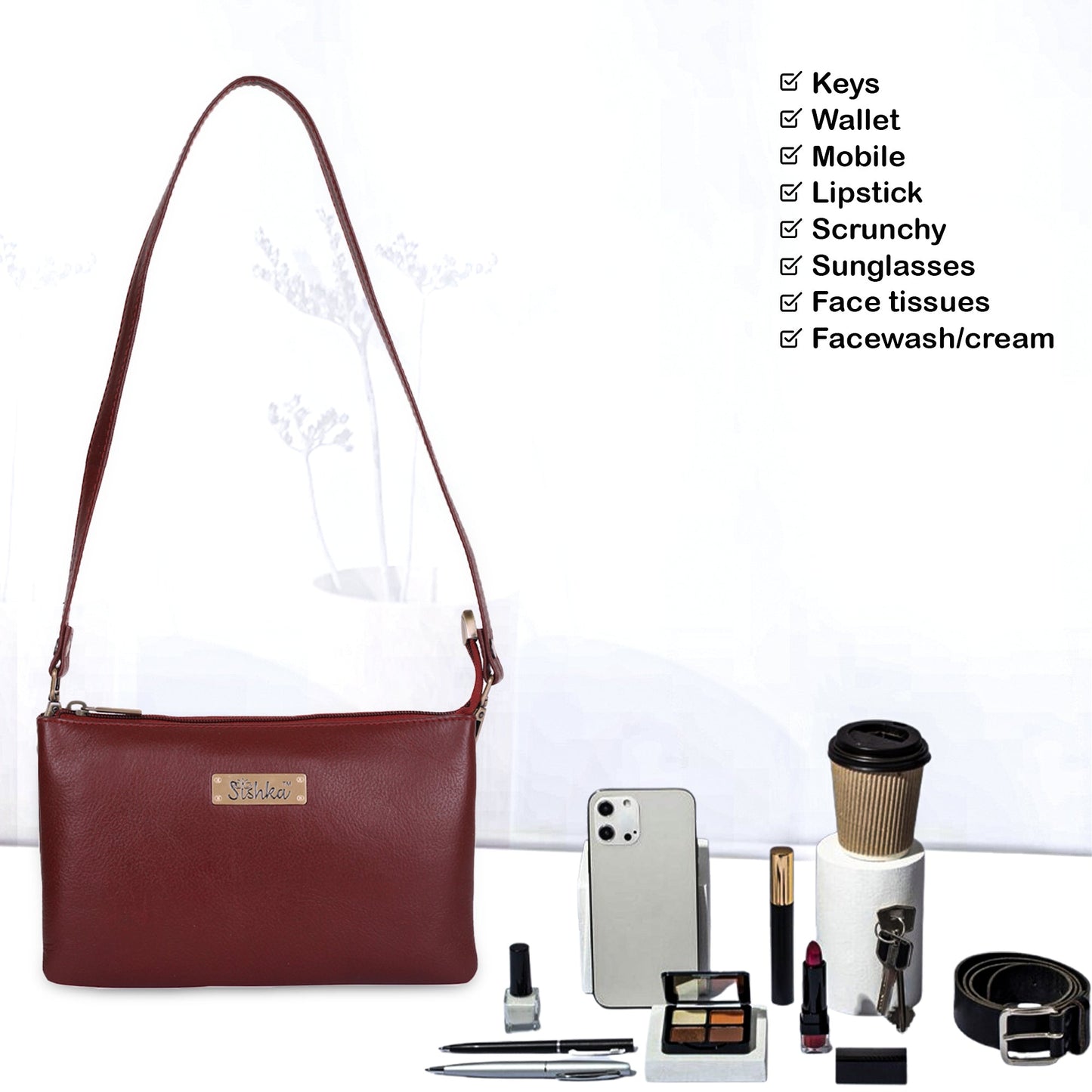 Cherry Red Genuine Leather Crossbody Organizer Bag for Women – Sleek Crossover Shoulder Purse