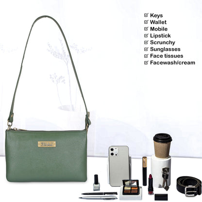 Olive Genuine Leather Crossover Shoulder Bag for Women – Crossbody Organizer Purse