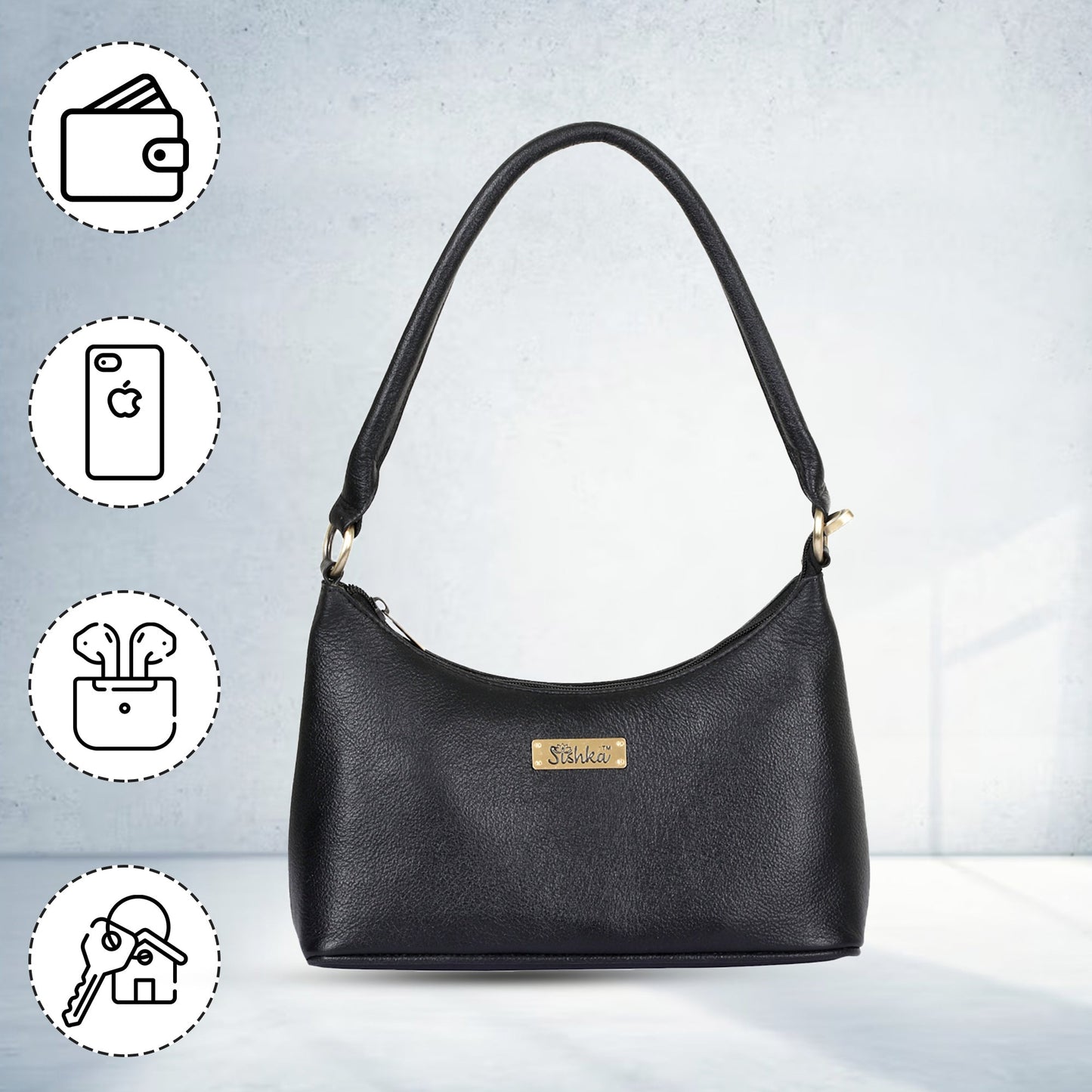 Black Genuine Leather Hobo Shoulder Handbags Wholesale for Women  – Everyday Use