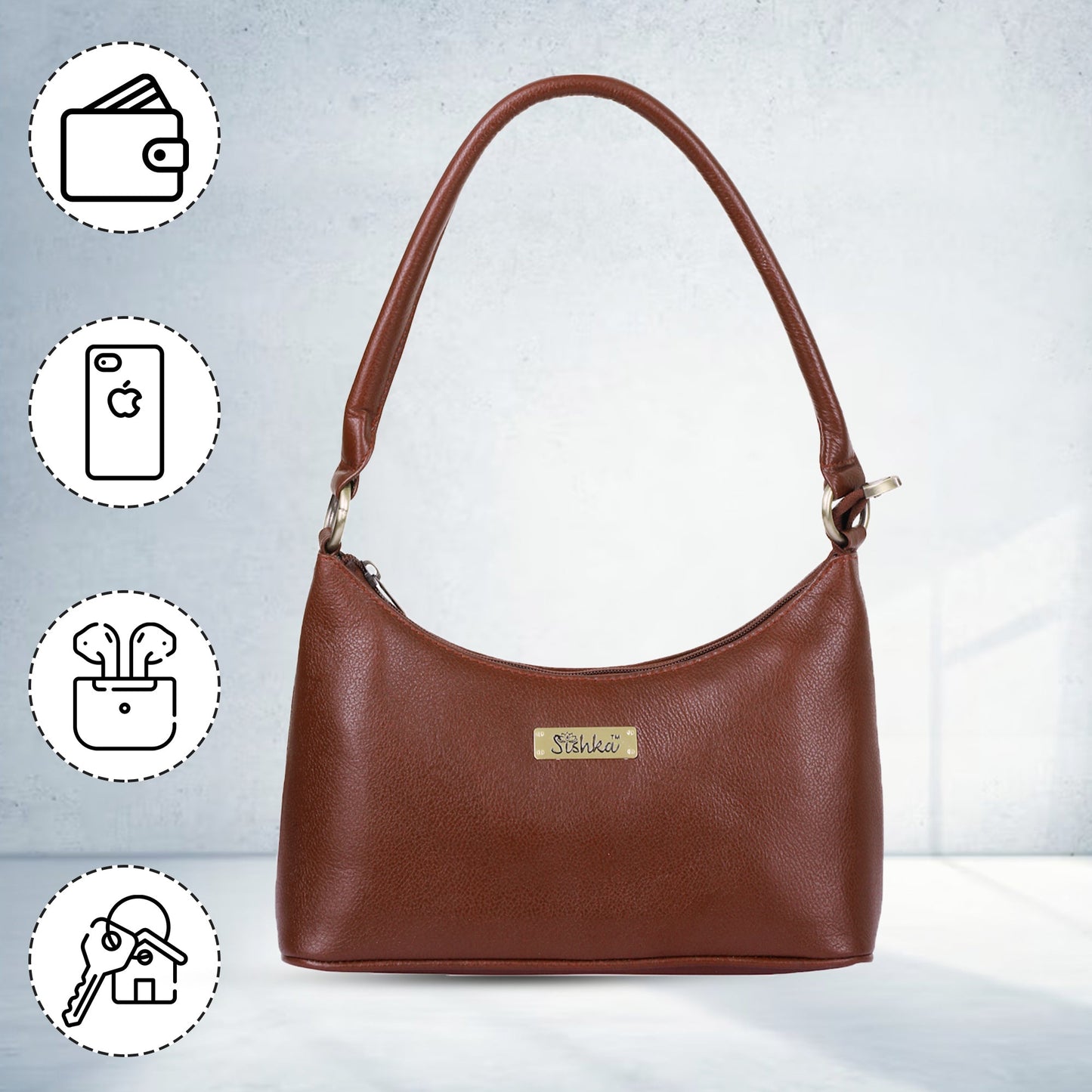 Brown Genuine Leather Shoulder Handbag – Women’s Hobo Tote Purse