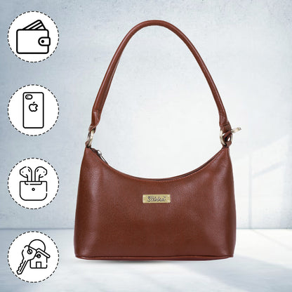 Brown Genuine Leather Shoulder Handbag – Women’s Hobo Tote Purse