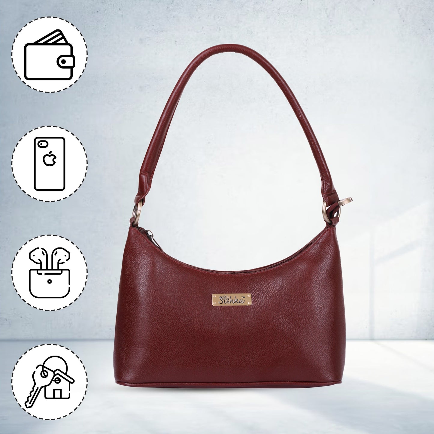 Cherry Red Genuine Leather Hobo Shoulder Handbags Wholesale for Women  – Everyday Use