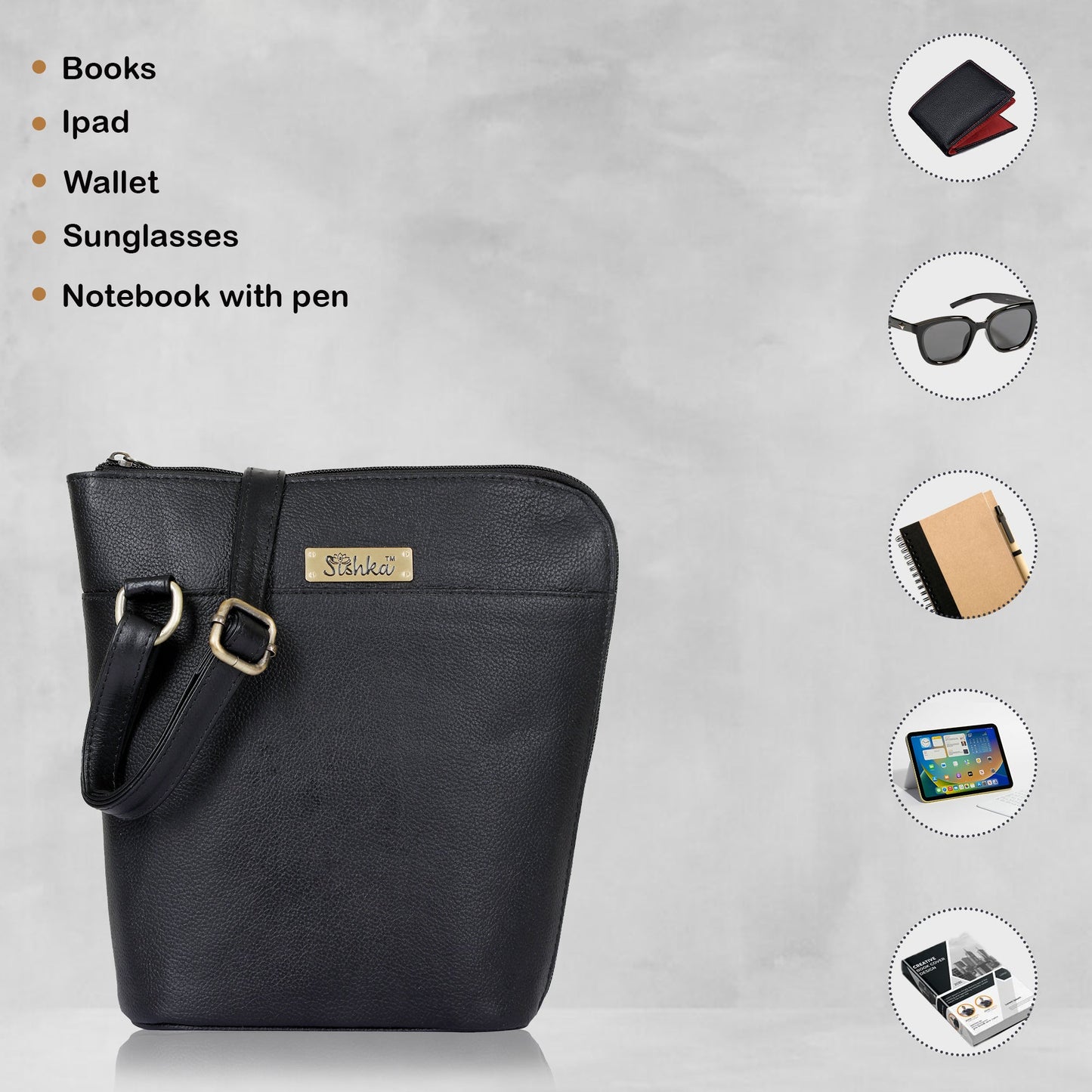 Black Genuine Leather Shoulder Bag for Women – Sleek Crossbody Organizer Purse