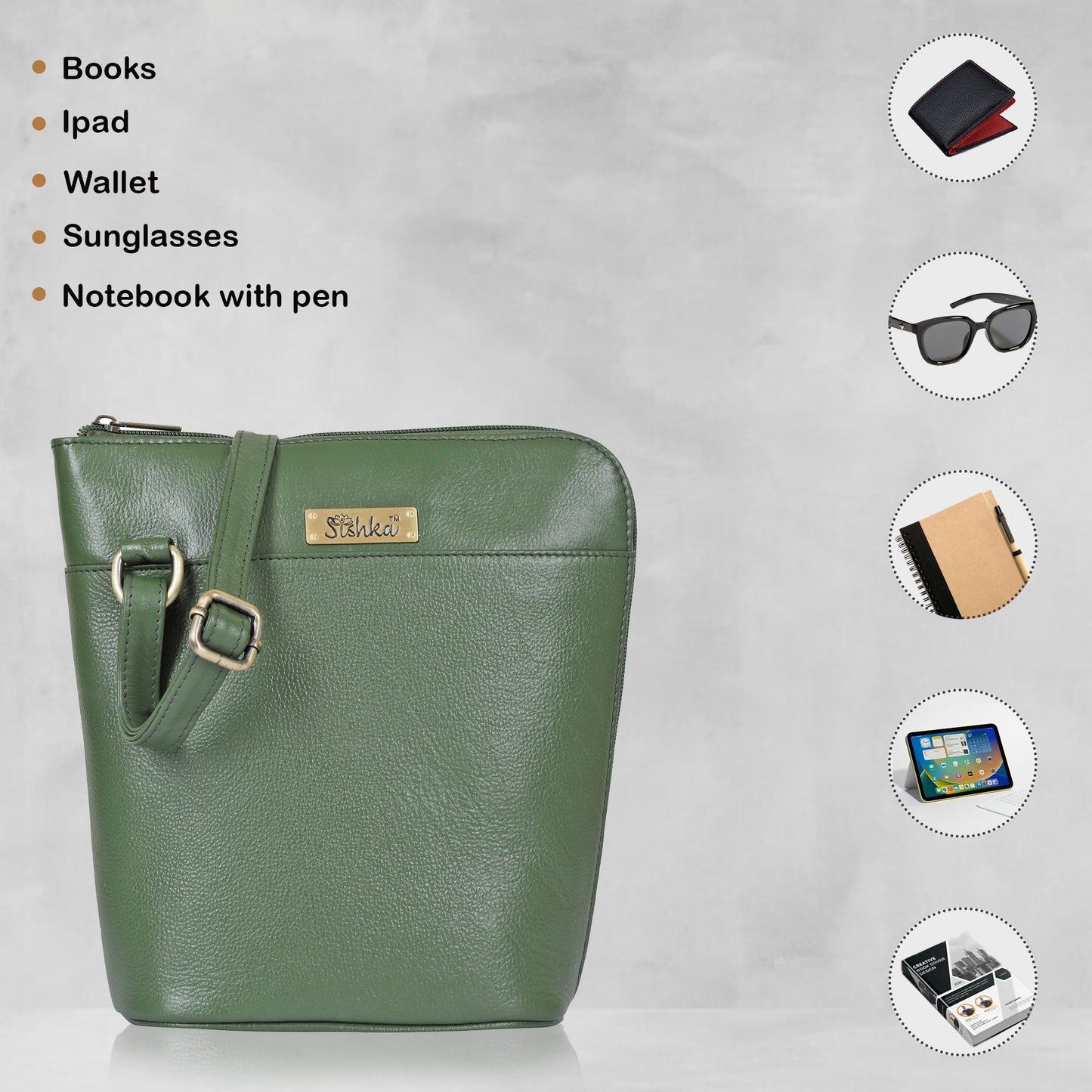 Olive Green Genuine Leather Crossbody Sling Bag – Women’s Shoulder Purse