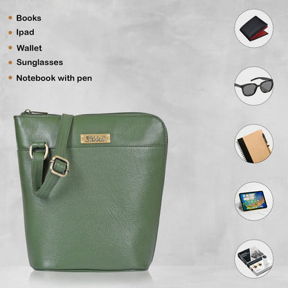 Olive Green Genuine Leather Crossbody Sling Bag – Women’s Shoulder Purse