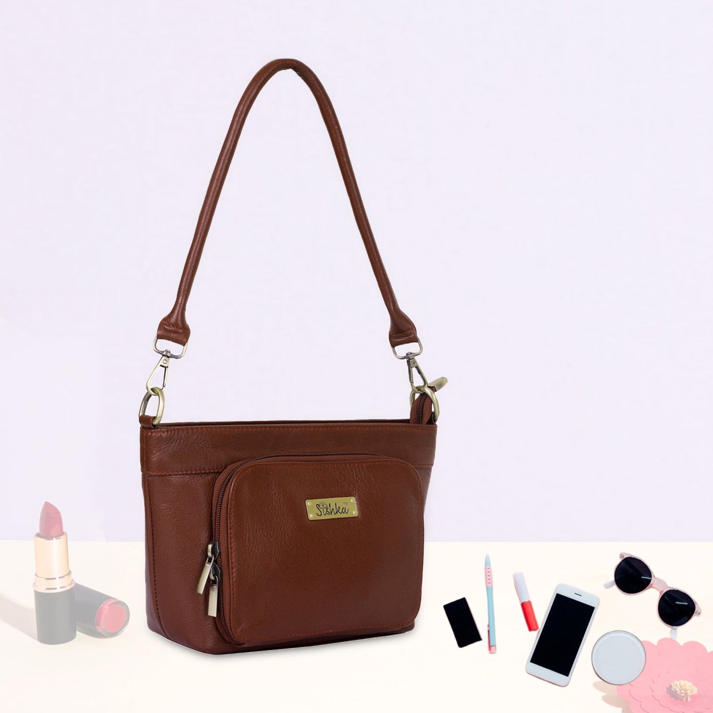 Brown Genuine Leather Shoulder handbag Wholesale for Women – Tote with Front Pocket