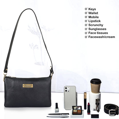 Black Genuine Leather Crossbody Organizer Bag for Women – Sleek Crossover Purse
