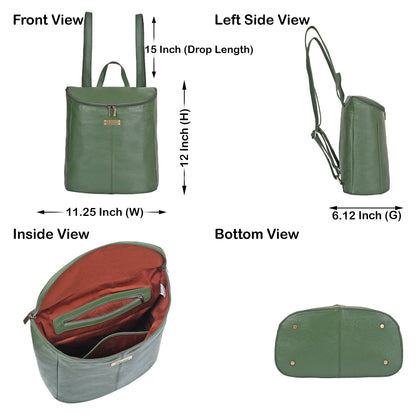 Wholesale Women's Olive Genuine Leather Backpack Purse | Shoulder Daypack for Work