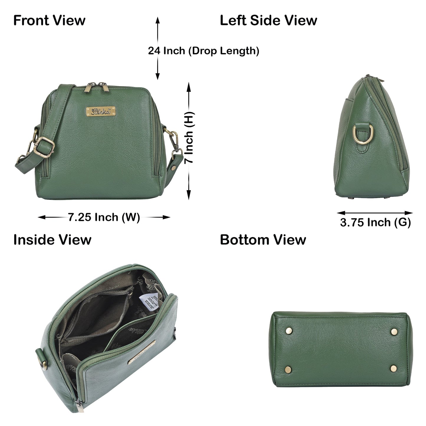 Women Olive Genuine Leather Crossbody Handbag – Premium Shoulder Bag