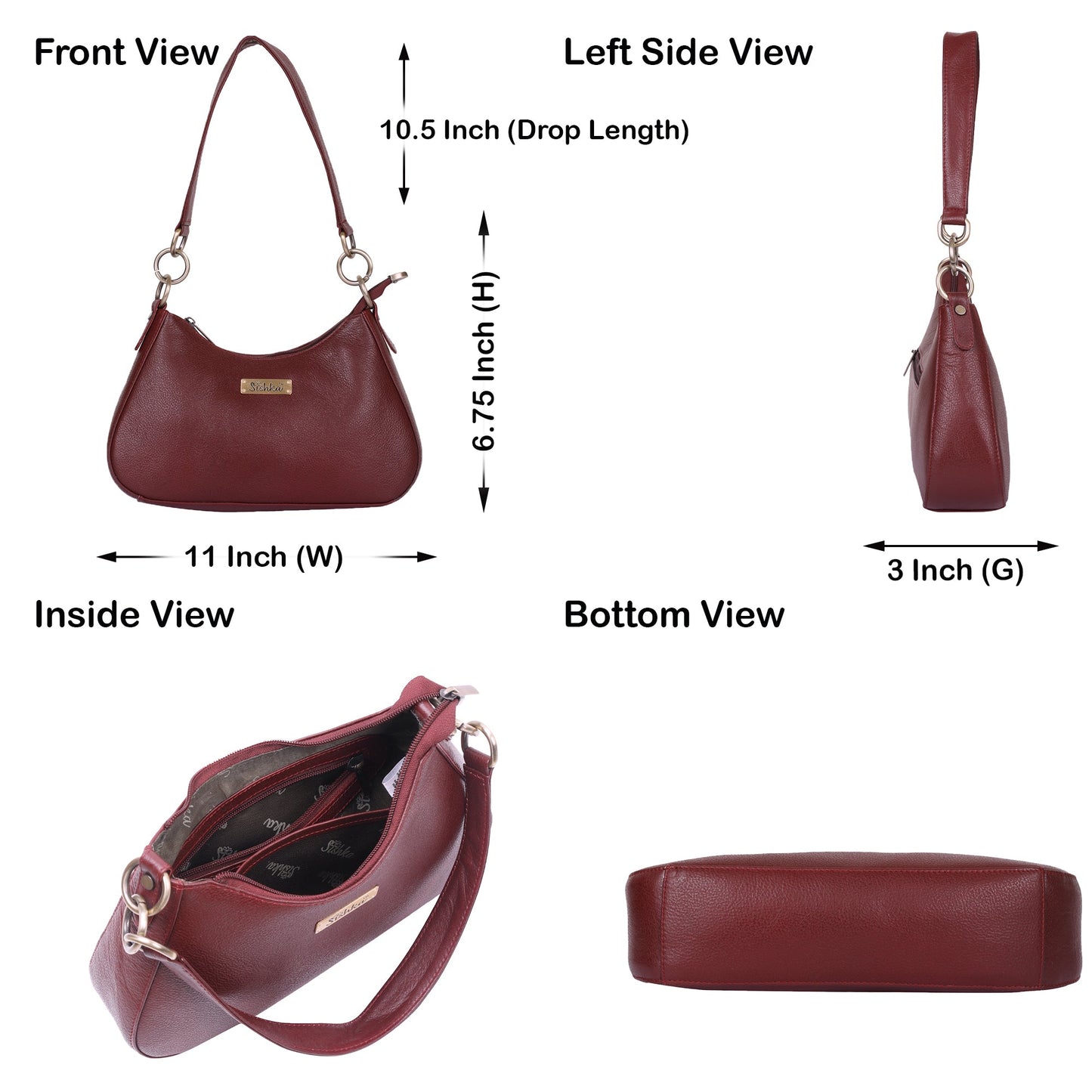 Cherry Red Genuine Leather Half-Moon Shoulder Bag – Women’s Tote Purse