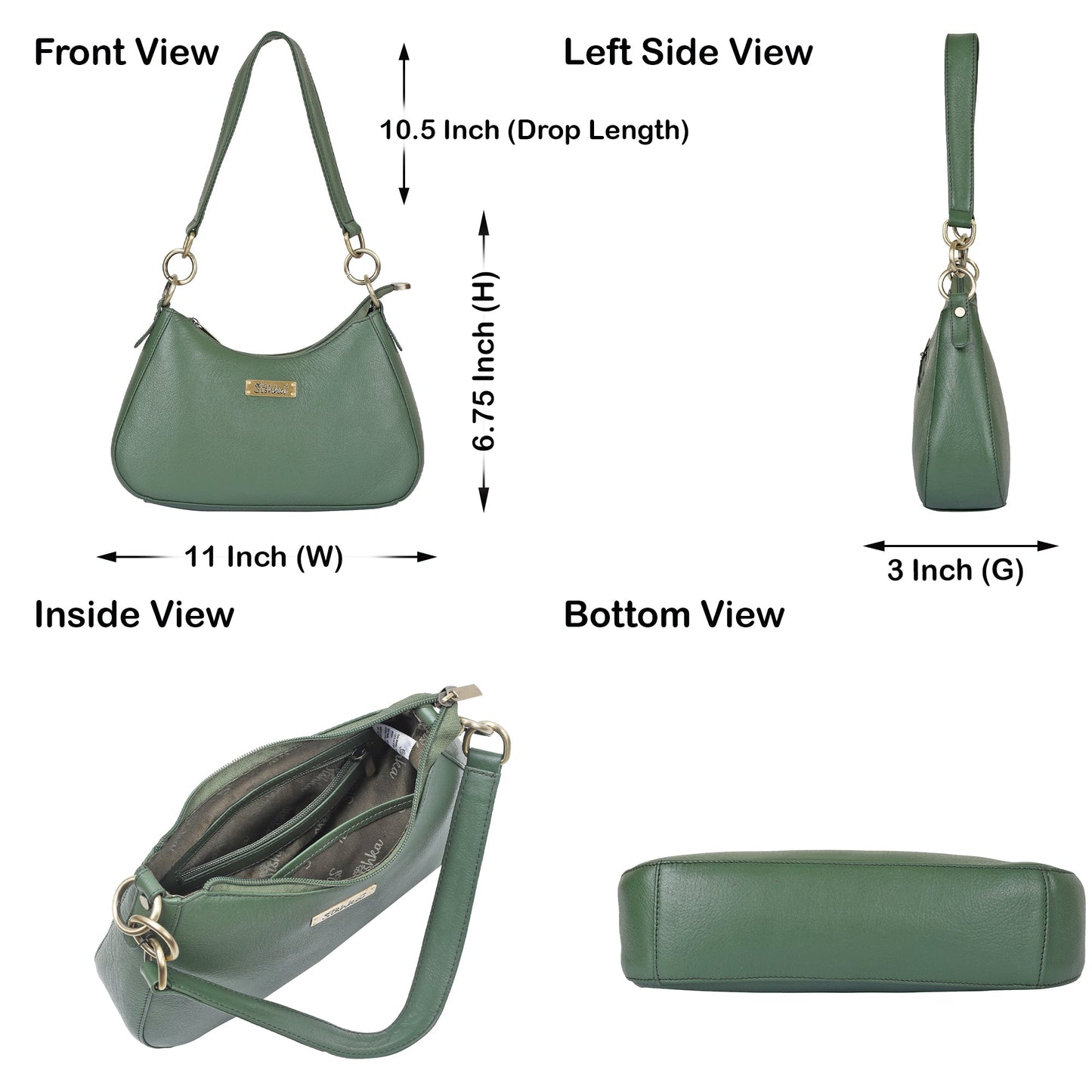 Olive Genuine Leather Half-Moon Shoulder Bag – Women’s Tote Purse