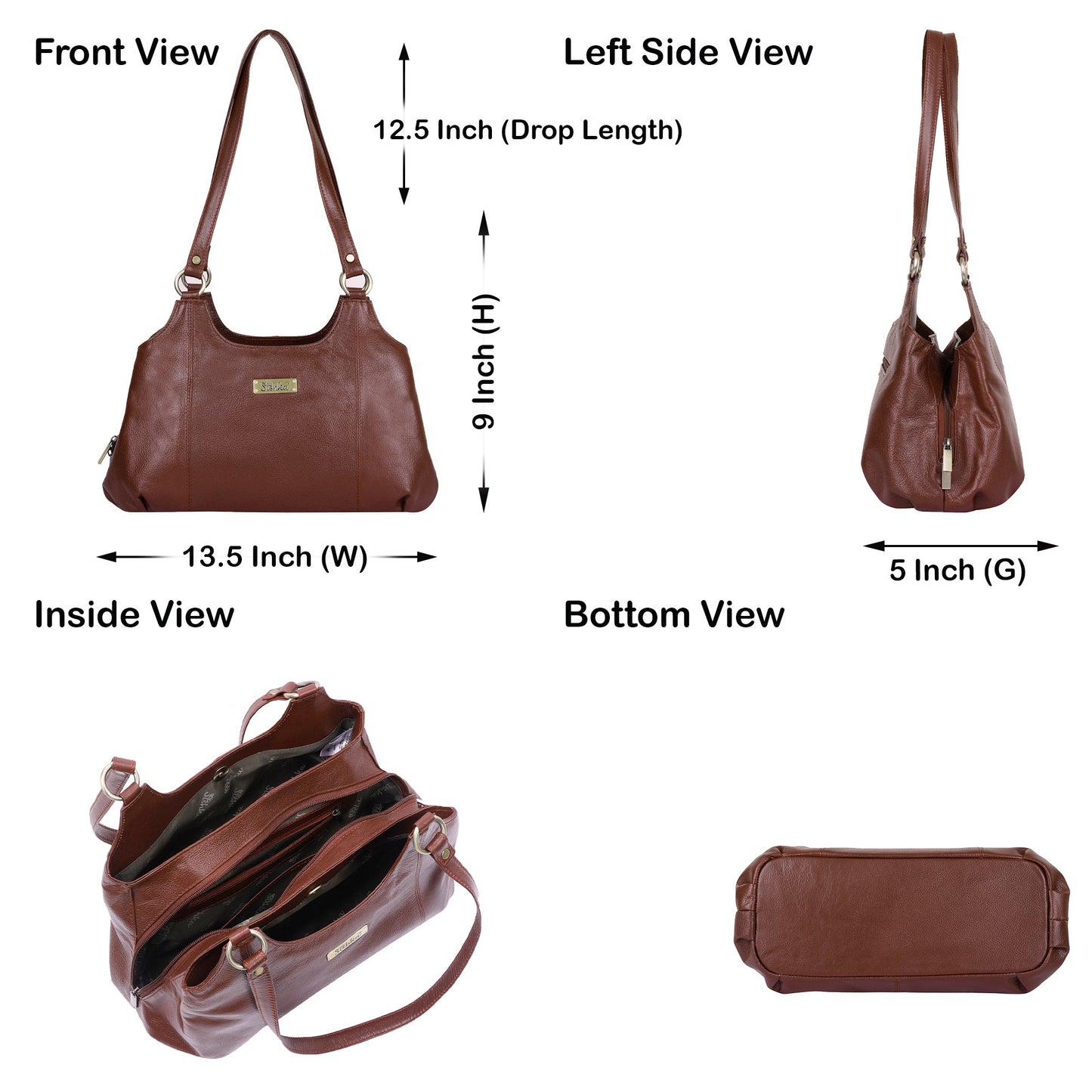 Sishka Brown Satchel Bag – Designer Round Handle Shoulder Handbag, Stylish Leather Tote Purse for Women and Ladies, Elegant Genuine Leather Bag (H 9" x W 13.5" x D 5").