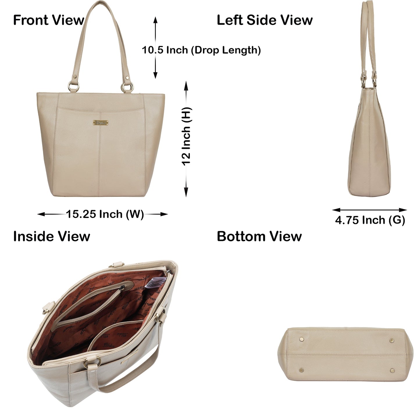 Taupe Genuine Leather Tote Shoulder Bag Wholesale for Women