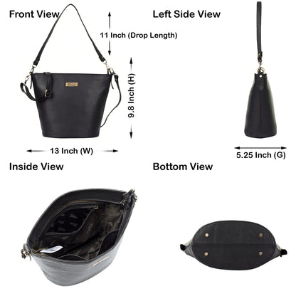 Black Genuine Leather Bucket Hobo Crossbody Bag Wholesale for Women – Office, Event & Travel
