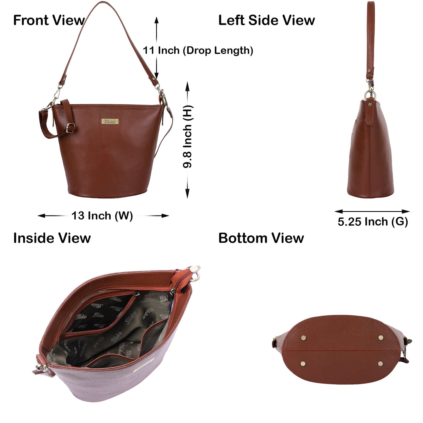 Brown Genuine Leather Bucket Hobo Bag – Women’s Shoulder Tote Purse