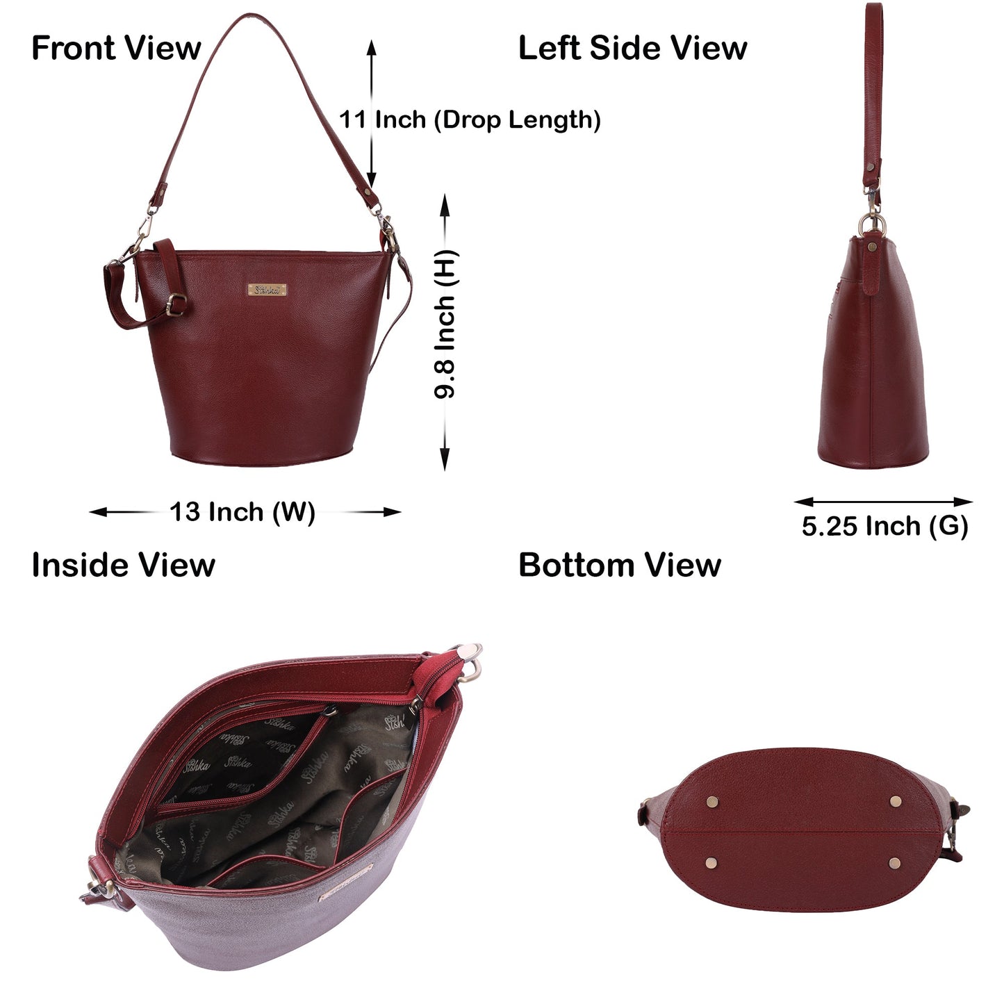 Cherry Red Genuine Leather Bucket Hobo Bag – Women’s Shoulder Tote Purse