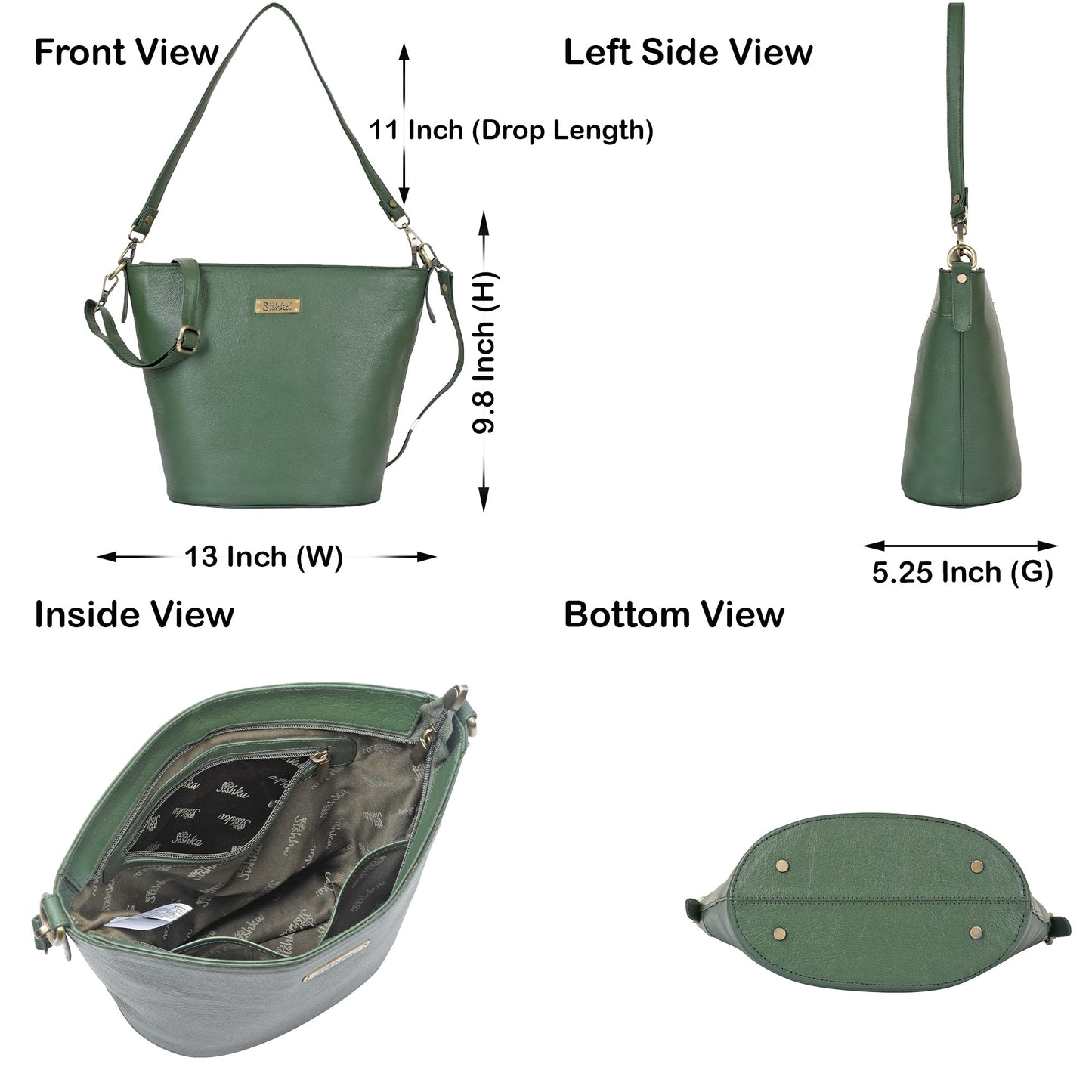 Olive Genuine Leather Bucket Hobo Bag for Women – Trendy Tote Shoulder Purse