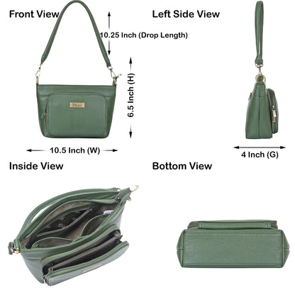Olive Genuine Leather Shoulder handbag Wholesale for Women – Tote with Front Pocket