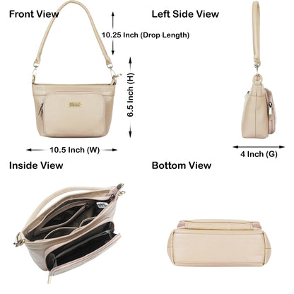 Taupe Genuine Leather Shoulder Handbag – Women’s Tote with Front Pocket