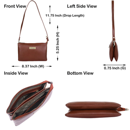 Brown Genuine Leather Crossbody Bag for Women – Elegant Crossover Shoulder Purse